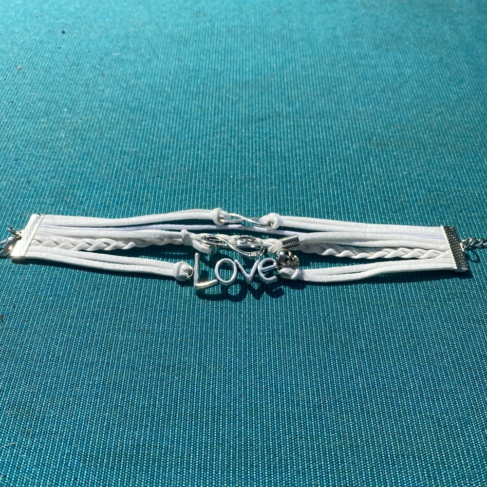 Five-Piece Braided Spiritual Message “Love” Bracelet - White | Silver - Picture 2 of 5